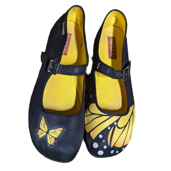 Hot Chocolate Design Shoes - Chocolaticas Yellow Monarch Butterfly Vegan Fabric Mary Jane Shoes (10)